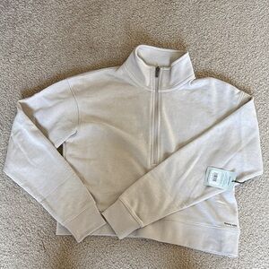 Tommy John XS Silver Grey Oatmeal Half-Zip French Terry Crop Pullover NWT